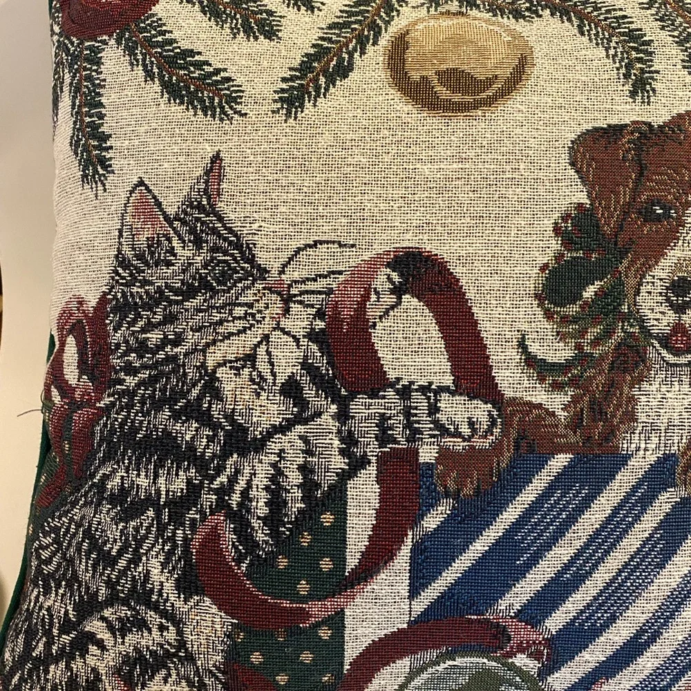 Christmas Pillow With Dog & Cat
